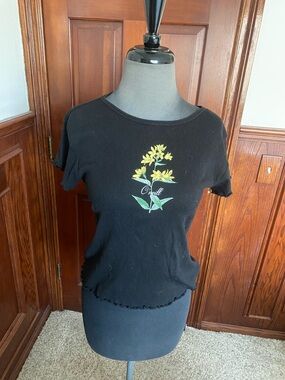 O'Neill Black Crop Top with Yellow Floral Graphic